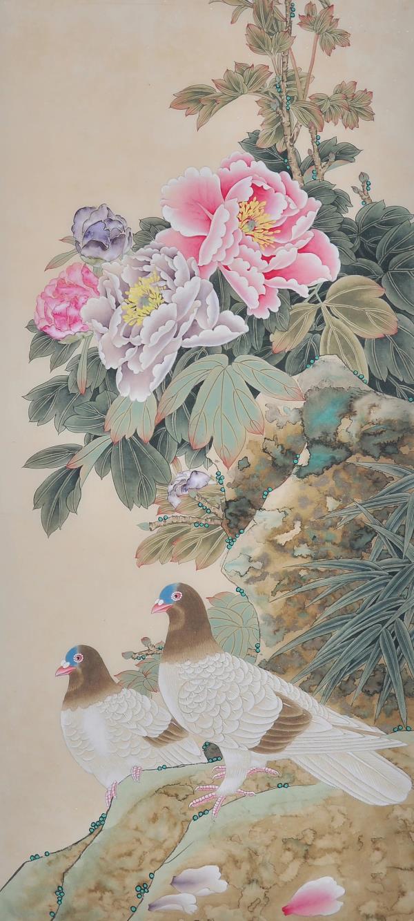中国画花鸟画之国花牡丹花开富贵手机壁纸